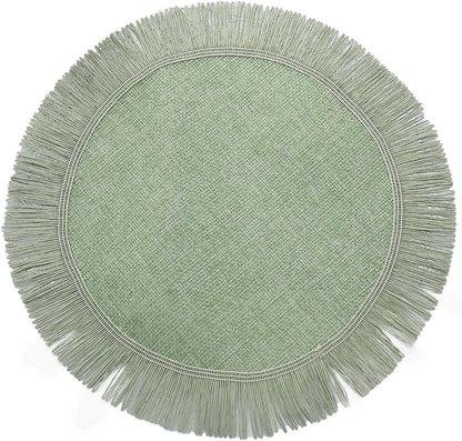 Efavormart 4 Pack | 16" Sage Green Jute Boho Chic Fringe Edge Table Placemats, Rustic Farmhouse Burlap Tassel Dining Table Mats