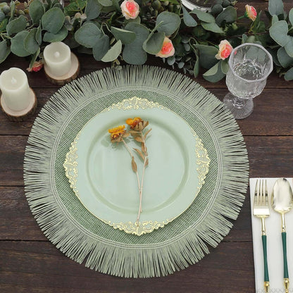 Efavormart 4 Pack | 16" Sage Green Jute Boho Chic Fringe Edge Table Placemats, Rustic Farmhouse Burlap Tassel Dining Table Mats