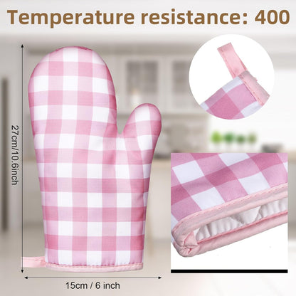 6 Pairs Pink Checkered Oven Mitts Heat Resistant, Vintage Retro Checkerboard Cute Oven Mitts, Extra Thicken Kitchen Gloves, 6''x11''