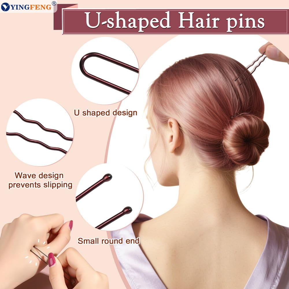 134 Pcs Brown Hair Bun Maker Kit Medium - 4 Bun Hair Pieces for Women, 20 Hair Net for Buns, 100 Bobby Pins for Women, 10 Hair Bands, for Ballet Styling, Hair Accessories for Girls