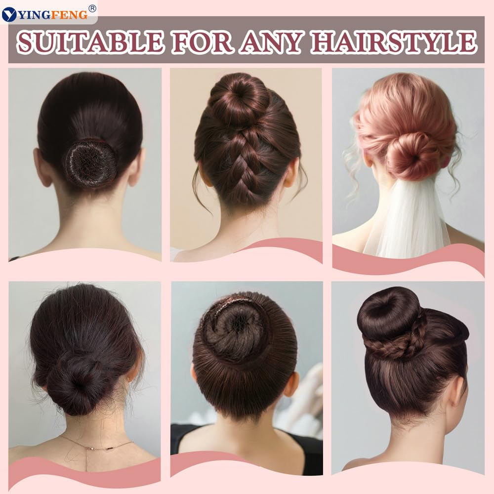 134 Pcs Brown Hair Bun Maker Kit Medium - 4 Bun Hair Pieces for Women, 20 Hair Net for Buns, 100 Bobby Pins for Women, 10 Hair Bands, for Ballet Styling, Hair Accessories for Girls