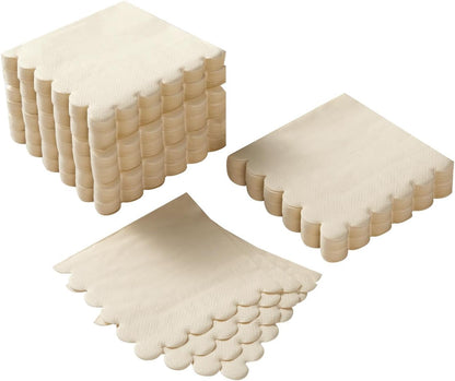 200 Pack Cocktail Napkin 2-Ply Scalloped Edged Dessert Napkins Folded 5 x 5 Inches Disposable Napkins for Dinner Wedding Birthday Party Bridal Anniversary Recepti Event (Milky-White)