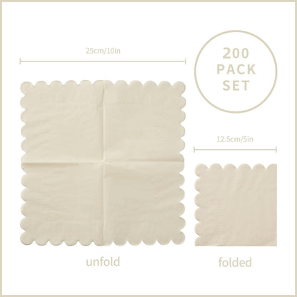200 Pack Cocktail Napkin 2-Ply Scalloped Edged Dessert Napkins Folded 5 x 5 Inches Disposable Napkins for Dinner Wedding Birthday Party Bridal Anniversary Recepti Event (Milky-White)