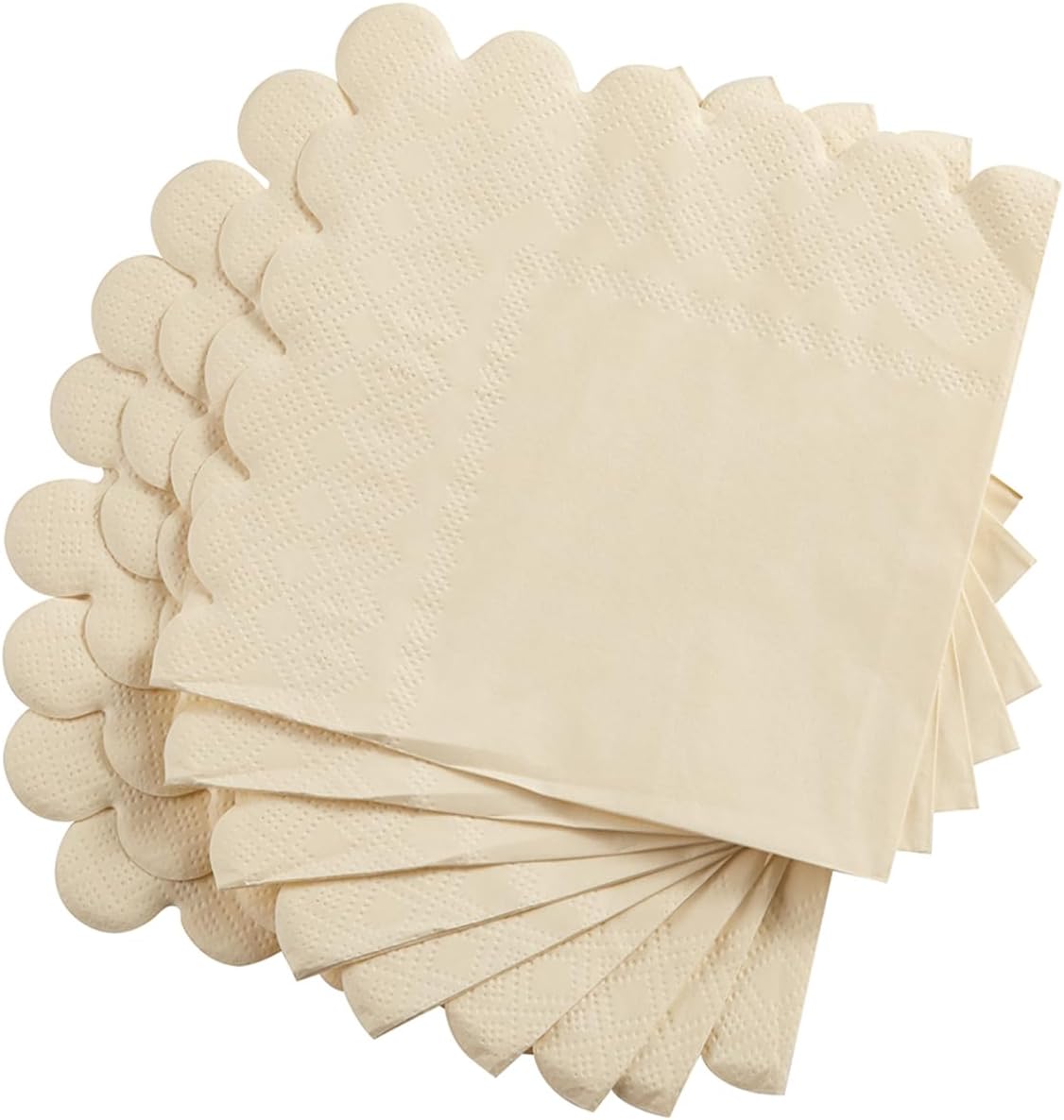 200 Pack Cocktail Napkin 2-Ply Scalloped Edged Dessert Napkins Folded 5 x 5 Inches Disposable Napkins for Dinner Wedding Birthday Party Bridal Anniversary Recepti Event (Milky-White)