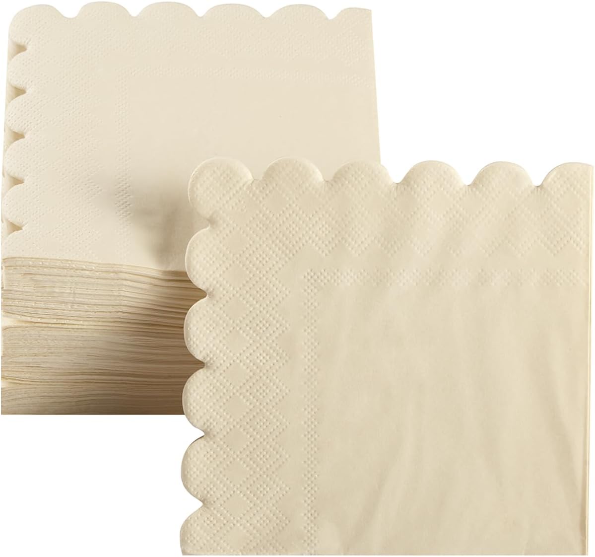 200 Pack Cocktail Napkin 2-Ply Scalloped Edged Dessert Napkins Folded 5 x 5 Inches Disposable Napkins for Dinner Wedding Birthday Party Bridal Anniversary Recepti Event (Milky-White)