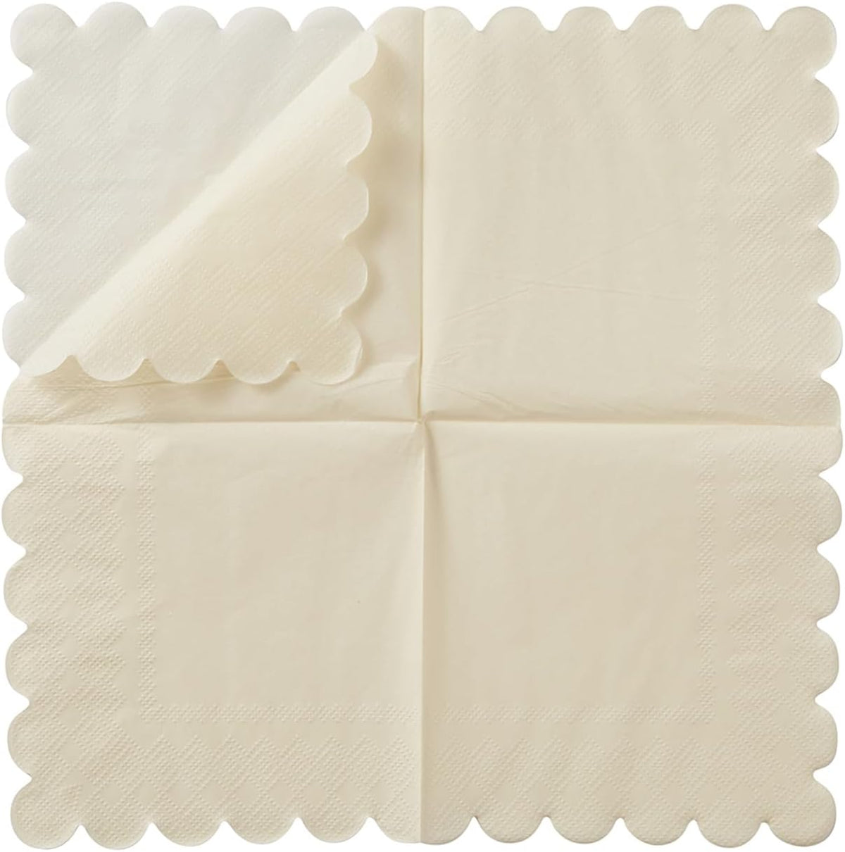 200 Pack Cocktail Napkin 2-Ply Scalloped Edged Dessert Napkins Folded 5 x 5 Inches Disposable Napkins for Dinner Wedding Birthday Party Bridal Anniversary Recepti Event (Milky-White)