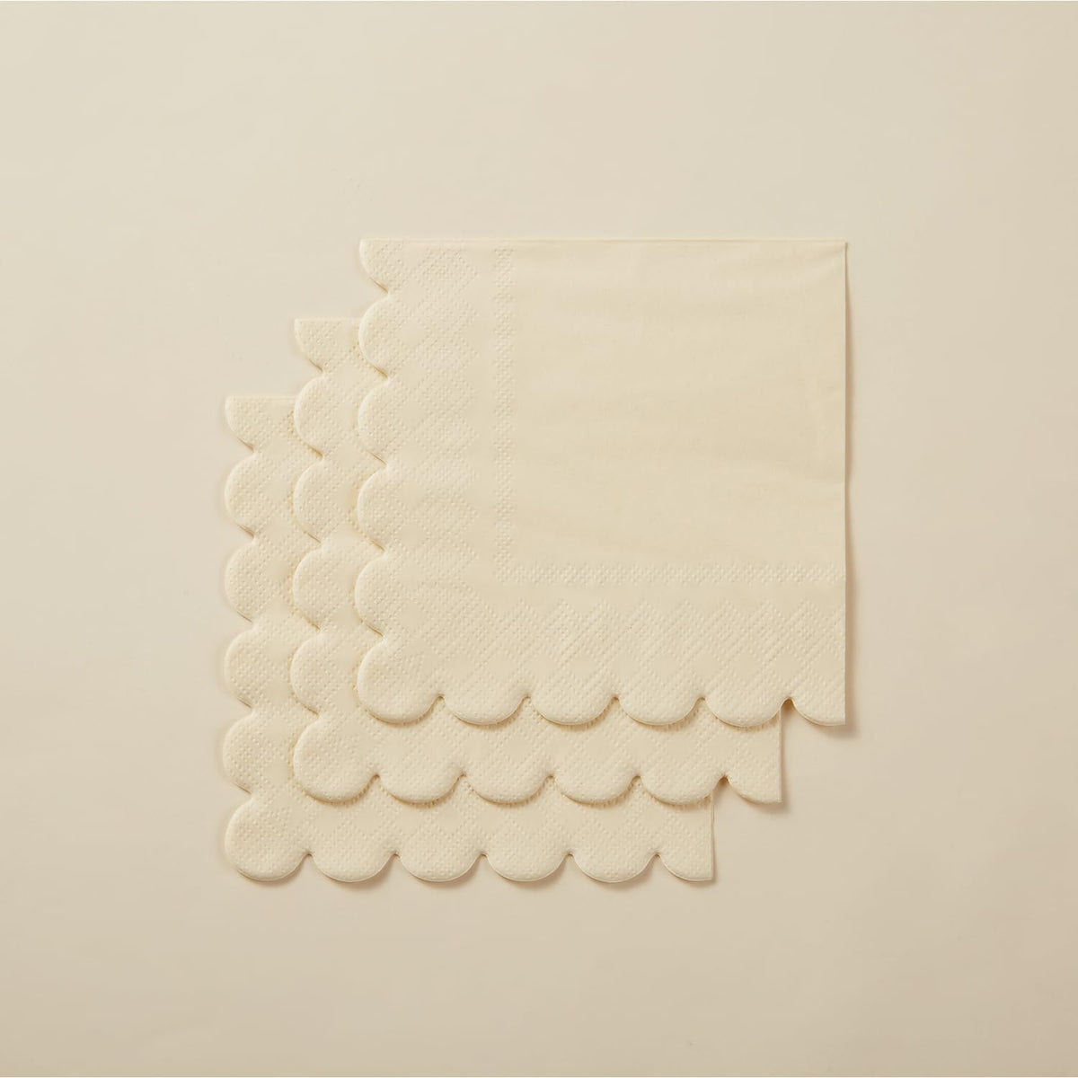 200 Pack Cocktail Napkin 2-Ply Scalloped Edged Dessert Napkins Folded 5 x 5 Inches Disposable Napkins for Dinner Wedding Birthday Party Bridal Anniversary Recepti Event (Milky-White)