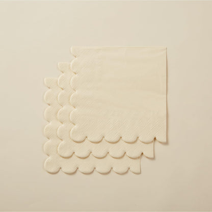 200 Pack Cocktail Napkin 2-Ply Scalloped Edged Dessert Napkins Folded 5 x 5 Inches Disposable Napkins for Dinner Wedding Birthday Party Bridal Anniversary Recepti Event (Milky-White)