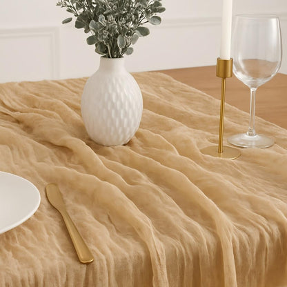 Cheesecloth Table Runner - 10FT Natural Linen Beige Gauze Fabric Table Decor for Wedding, Party, Dinner, Farmhouse or Boho Rustic Events