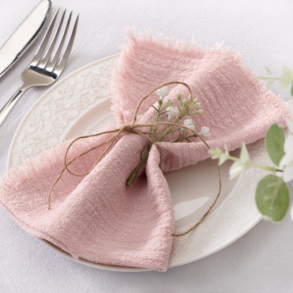 Set of 12 Linen Napkins Dusty Rose Easter Spring Cloth Napkins Washable Cotton Dinner Napkins Fringe 17"x17" for Wedding Party Bridal Baby Shower Birthday Table Decorations