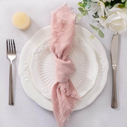 Set of 12 Linen Napkins Dusty Rose Easter Spring Cloth Napkins Washable Cotton Dinner Napkins Fringe 17"x17" for Wedding Party Bridal Baby Shower Birthday Table Decorations