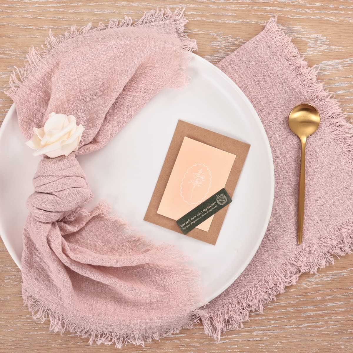 Set of 12 Linen Napkins Dusty Rose Easter Spring Cloth Napkins Washable Cotton Dinner Napkins Fringe 17"x17" for Wedding Party Bridal Baby Shower Birthday Table Decorations