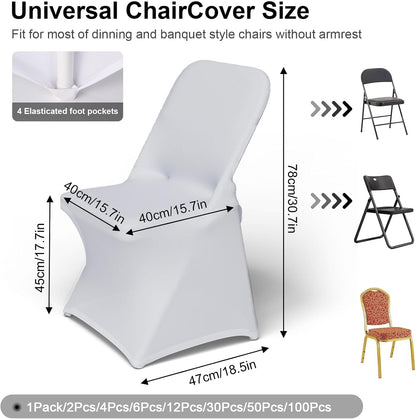 Spandex Folding Chair Covers 100 Pcs Universal Fitted Dining Chair Cover Stretchy Slipcovers for Wedding Party Banquet Flat-Front Chairs Covers (White)
