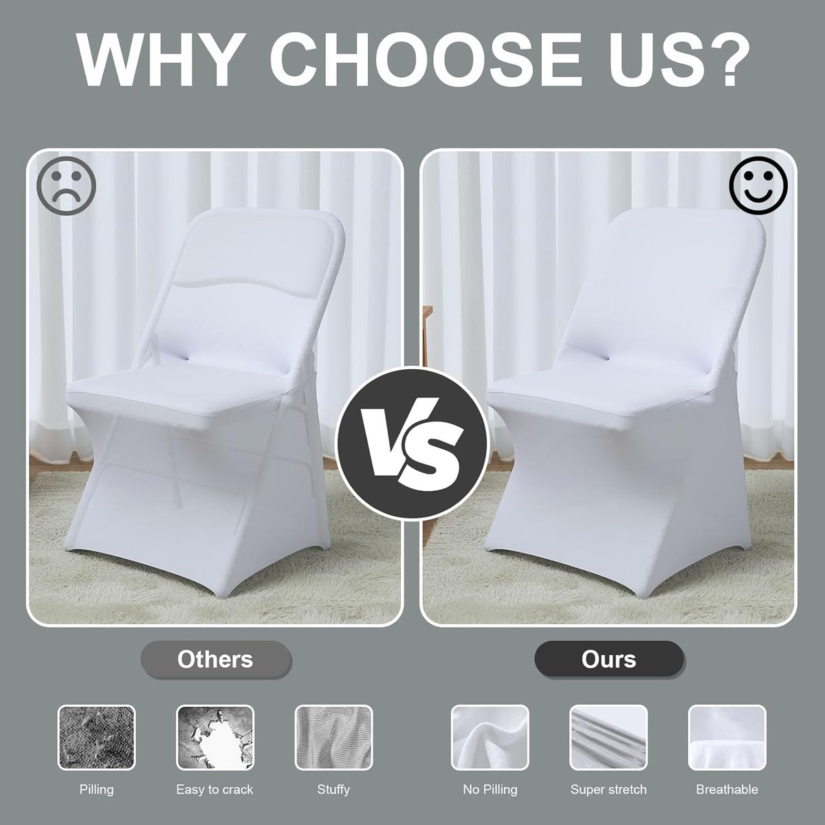 Spandex Folding Chair Covers 100 Pcs Universal Fitted Dining Chair Cover Stretchy Slipcovers for Wedding Party Banquet Flat-Front Chairs Covers (White)