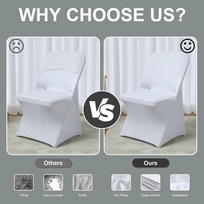 Spandex Folding Chair Covers 100 Pcs Universal Fitted Dining Chair Cover Stretchy Slipcovers for Wedding Party Banquet Flat-Front Chairs Covers (White)