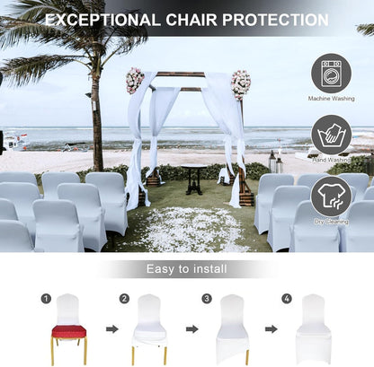 Spandex Folding Chair Covers 100 Pcs Universal Fitted Dining Chair Cover Stretchy Slipcovers for Wedding Party Banquet Flat-Front Chairs Covers (White)