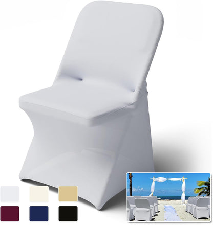 Spandex Folding Chair Covers 100 Pcs Universal Fitted Dining Chair Cover Stretchy Slipcovers for Wedding Party Banquet Flat-Front Chairs Covers (White)