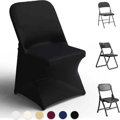 Spandex Folding Chair Covers 100 Pcs Universal Fitted Stretchy Dining Chair Slipcovers for Wedding Party Banquet Flat-Front Chair Cover (Black)