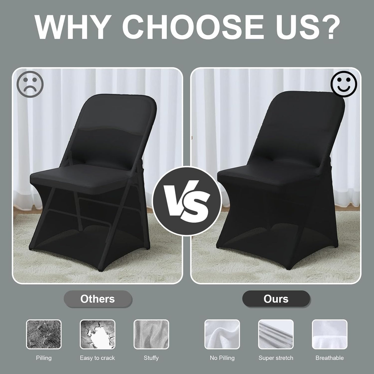 Spandex Folding Chair Covers 100 Pcs Universal Fitted Stretchy Dining Chair Slipcovers for Wedding Party Banquet Flat-Front Chair Cover (Black)
