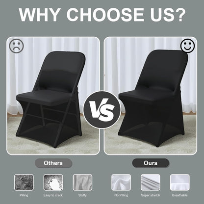Spandex Folding Chair Covers 100 Pcs Universal Fitted Stretchy Dining Chair Slipcovers for Wedding Party Banquet Flat-Front Chair Cover (Black)