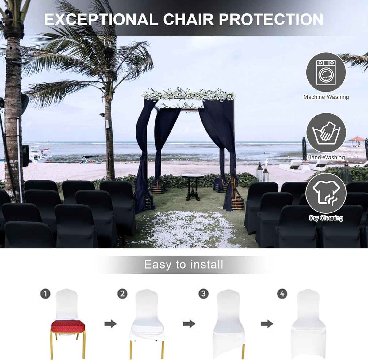 Spandex Folding Chair Covers 100 Pcs Universal Fitted Stretchy Dining Chair Slipcovers for Wedding Party Banquet Flat-Front Chair Cover (Black)