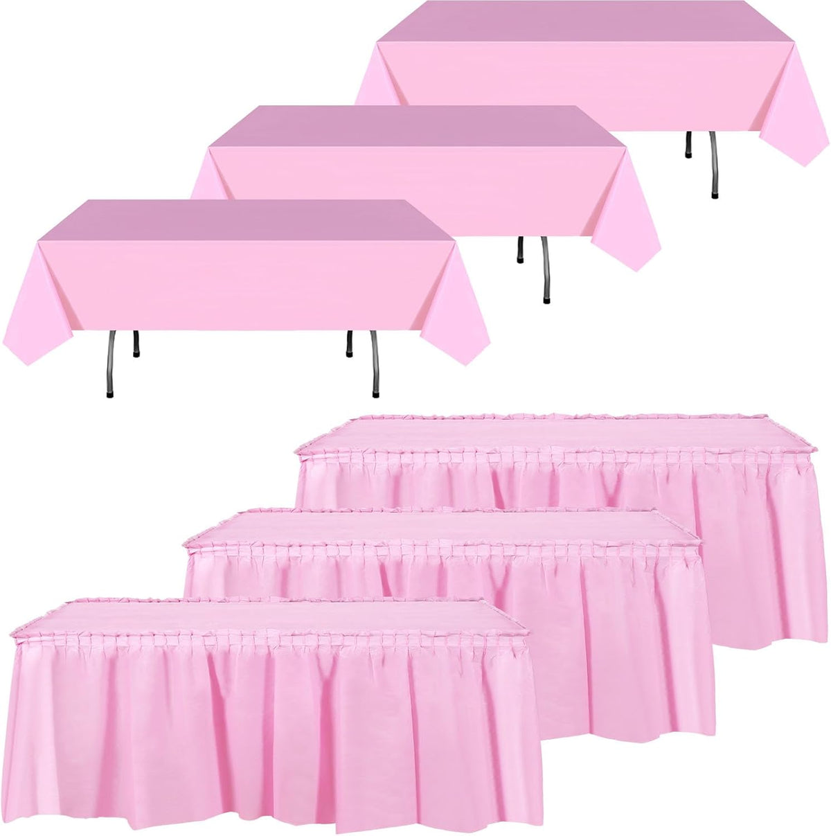 6 Pcs Plastic Table Skirts and Stainproof Table Cloths 54 x 108 in Plastic Tablecloth 168 x 29 Inches Disposable for Wedding Baby Shower Valentine Spring Easter Party(Pink)