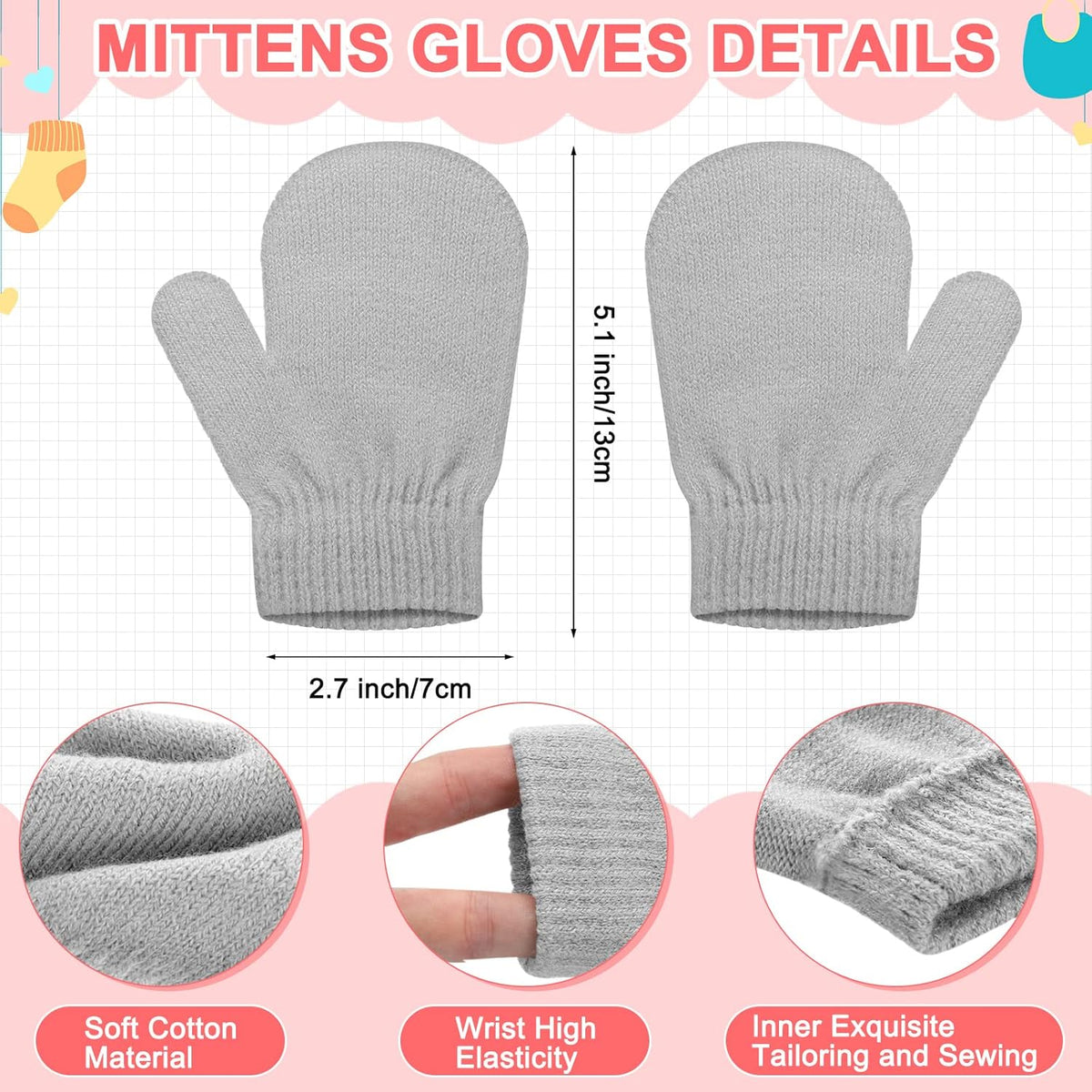 3 Set Toddler Hat Glove Set, Kids Winter Hats Warm Knitted Beanie Mittens Gloves with Bow for Baby Girls Boys 0-6Y