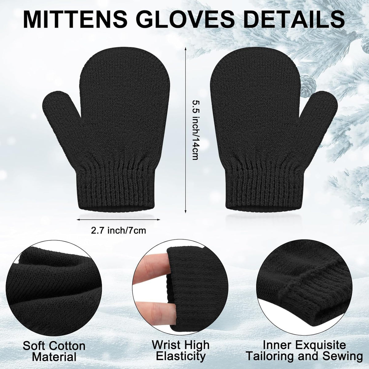 3 Set Toddler Hat Glove Set, Kids Winter Hats Warm Knitted Beanie Mittens Gloves with Bow for Baby Girls Boys 0-6Y