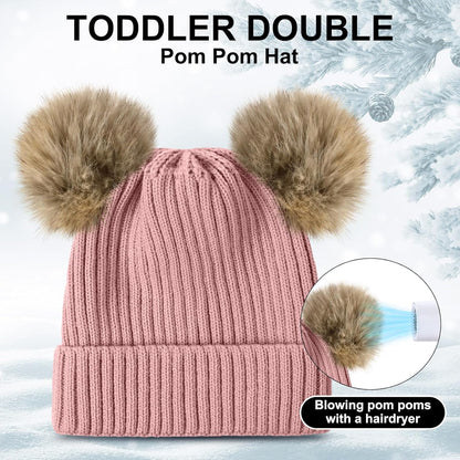 3 Set Toddler Hat Glove Set, Kids Winter Hats Warm Knitted Beanie Mittens Gloves with Bow for Baby Girls Boys 0-6Y