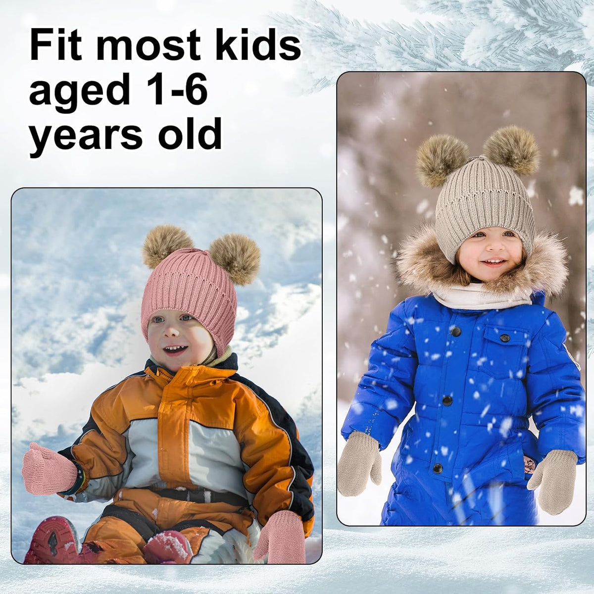 3 Set Toddler Hat Glove Set, Kids Winter Hats Warm Knitted Beanie Mittens Gloves with Bow for Baby Girls Boys 0-6Y