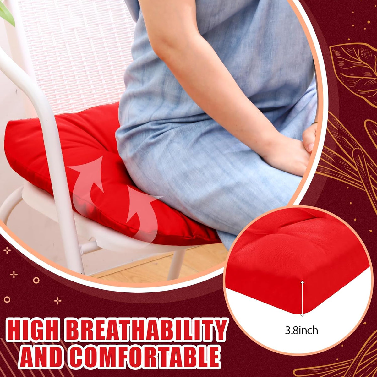 4 Pcs Outdoor Chair Cushions 18.9 x 18.9 Inch Waterproof Sun Protection Patio Furniture Overstuffed Seat Cushion Chair Pad with Round Corner for Indoor(Red)