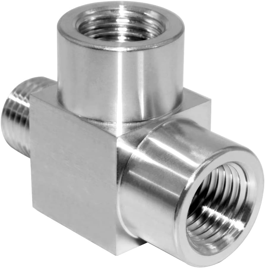 Stainless Steel Tee Pipe Fittings, 1/8" NPT Female x 1/8" NPT Female x 1/8" NPT Male Pipe Fittings, Male Run Tee(pack of 2)