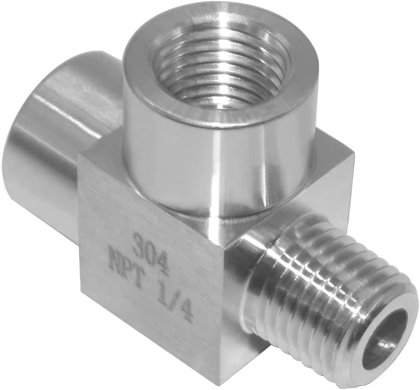 Stainless Steel Tee Pipe Fittings, 1/8" NPT Female x 1/8" NPT Female x 1/8" NPT Male Pipe Fittings, Male Run Tee(pack of 2)