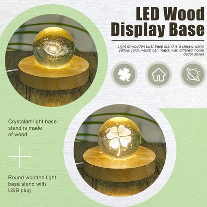 8 Pcs Wooden LED Display Base Lighted Base for Crystal Art Wood Display for Glass Art 3D Crystal Warm Light(Round Surface Style)