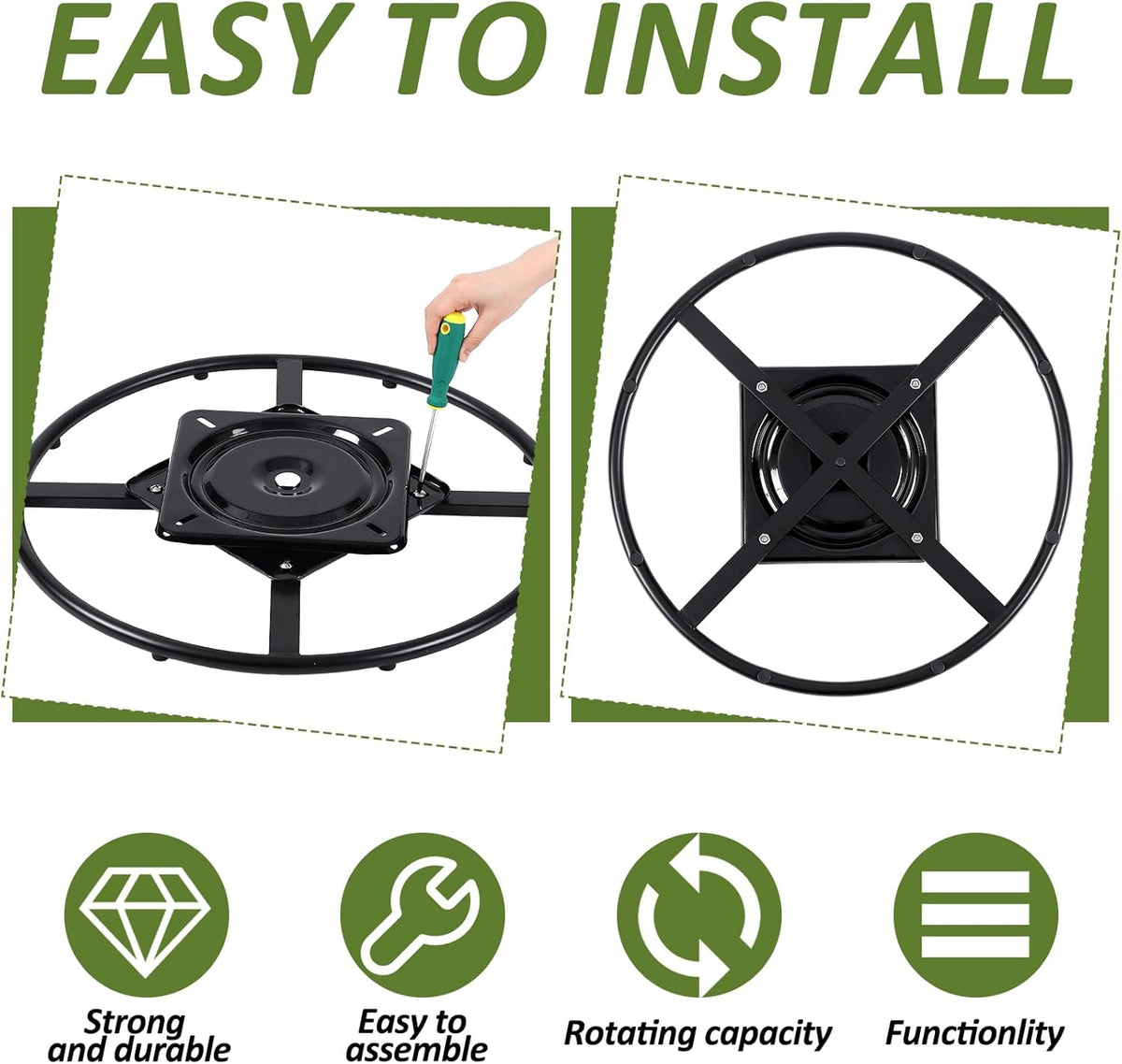 24 Inch Heavy Duty Recliner Chair Sofa Swivel Ring Base Kit Replacement with 10 Inch Swivel Late Chair Replacement Parts 360 Degrees Rotate Bottom Mechanism Lazy Susan Hardware for Barstools