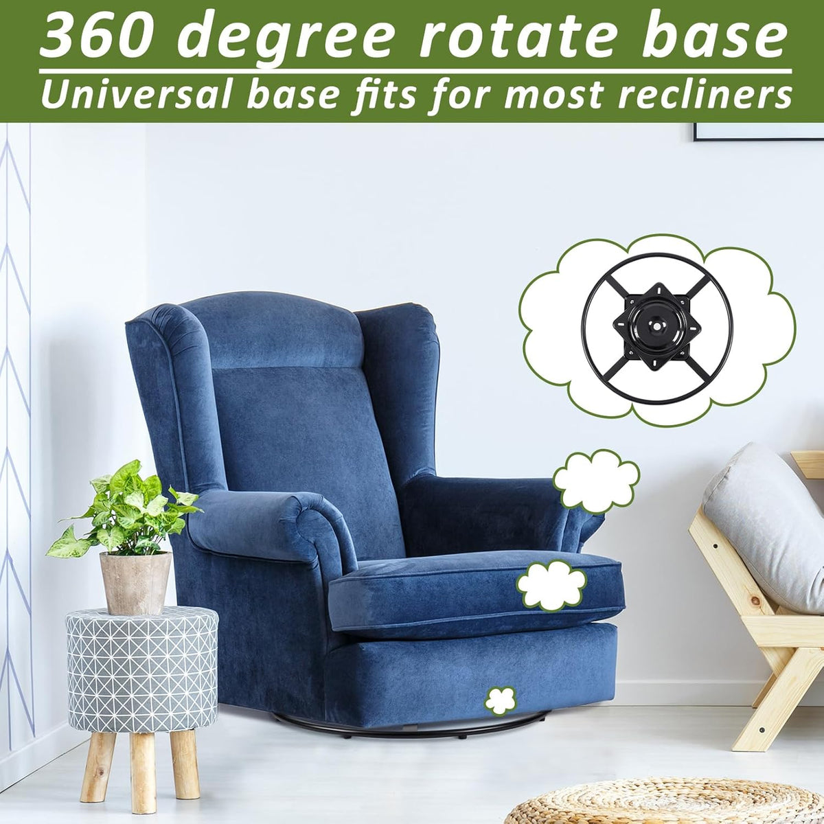 24 Inch Heavy Duty Recliner Chair Sofa Swivel Ring Base Kit Replacement with 10 Inch Swivel Late Chair Replacement Parts 360 Degrees Rotate Bottom Mechanism Lazy Susan Hardware for Barstools