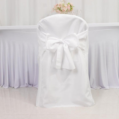Efavormart 10 Pack White Linen Polyester Folding Chair Covers for Party Dining Chairs Reusable Wedding Chair Slipcovers with Attached Sashes Outdoor Event Decor