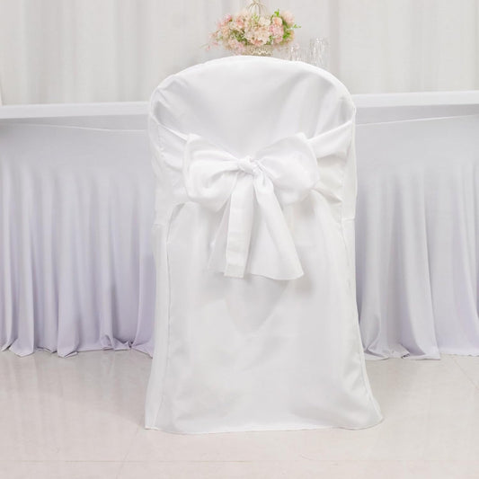 Efavormart 10 Pack White Linen Polyester Folding Chair Covers for Party Dining Chairs Reusable Wedding Chair Slipcovers with Attached Sashes Outdoor Event Decor