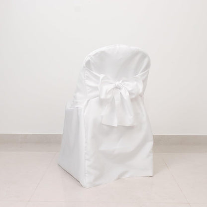 Efavormart 10 Pack White Linen Polyester Folding Chair Covers for Party Dining Chairs Reusable Wedding Chair Slipcovers with Attached Sashes Outdoor Event Decor