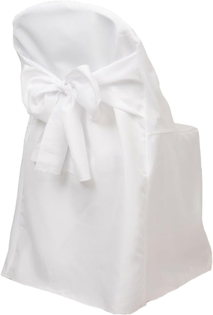 Efavormart 10 Pack White Linen Polyester Folding Chair Covers for Party Dining Chairs Reusable Wedding Chair Slipcovers with Attached Sashes Outdoor Event Decor