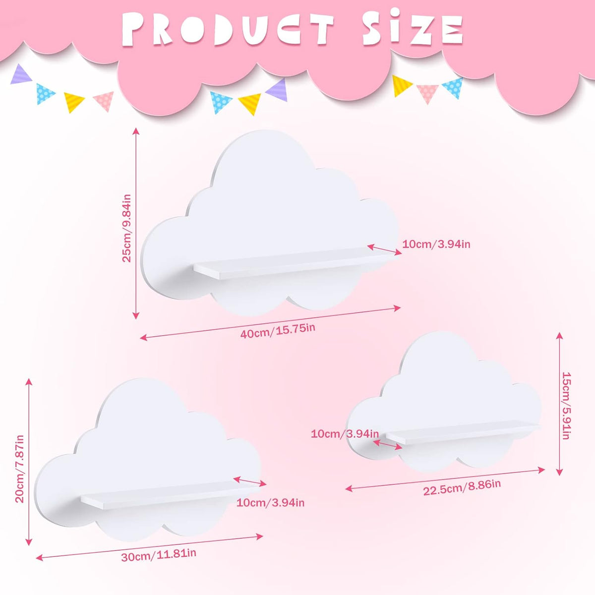 3 Pcs Floating Cloud Shelves for Wall White Wavy Small Floating Shelves for Bathroom Living Room Bedroom Corner Nursery Decor