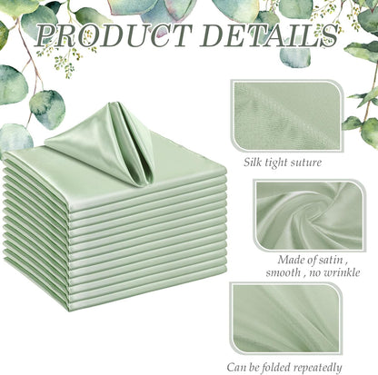 150 Pcs Satin Napkin Bulk 17 x 17 Inch Square Silk Table Napkin Soft Dinner Napkins Decor Elegant Satin Weddings Party Napkin for Wedding Parties Banquet Restaurant Decoration Supplies (Sage Green)