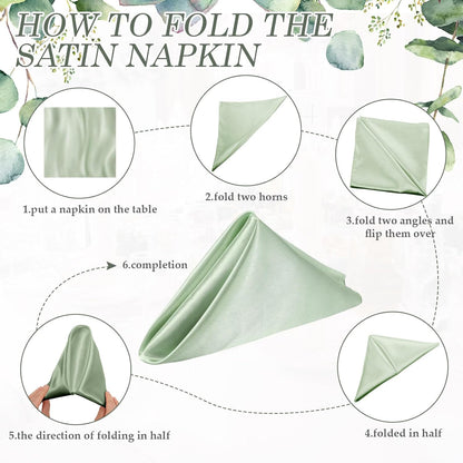 150 Pcs Satin Napkin Bulk 17 x 17 Inch Square Silk Table Napkin Soft Dinner Napkins Decor Elegant Satin Weddings Party Napkin for Wedding Parties Banquet Restaurant Decoration Supplies (Sage Green)