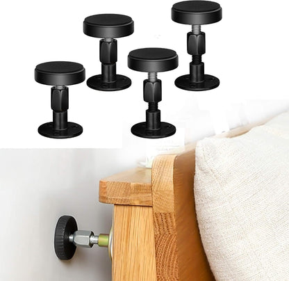 Adjustable Threaded Bed Frame Anti-Shake Tool, Headboard Stoppers, Bedside Anti Shake Tool for Beds Cabinets Sofas, 4PCs, 30-68mm (Black)