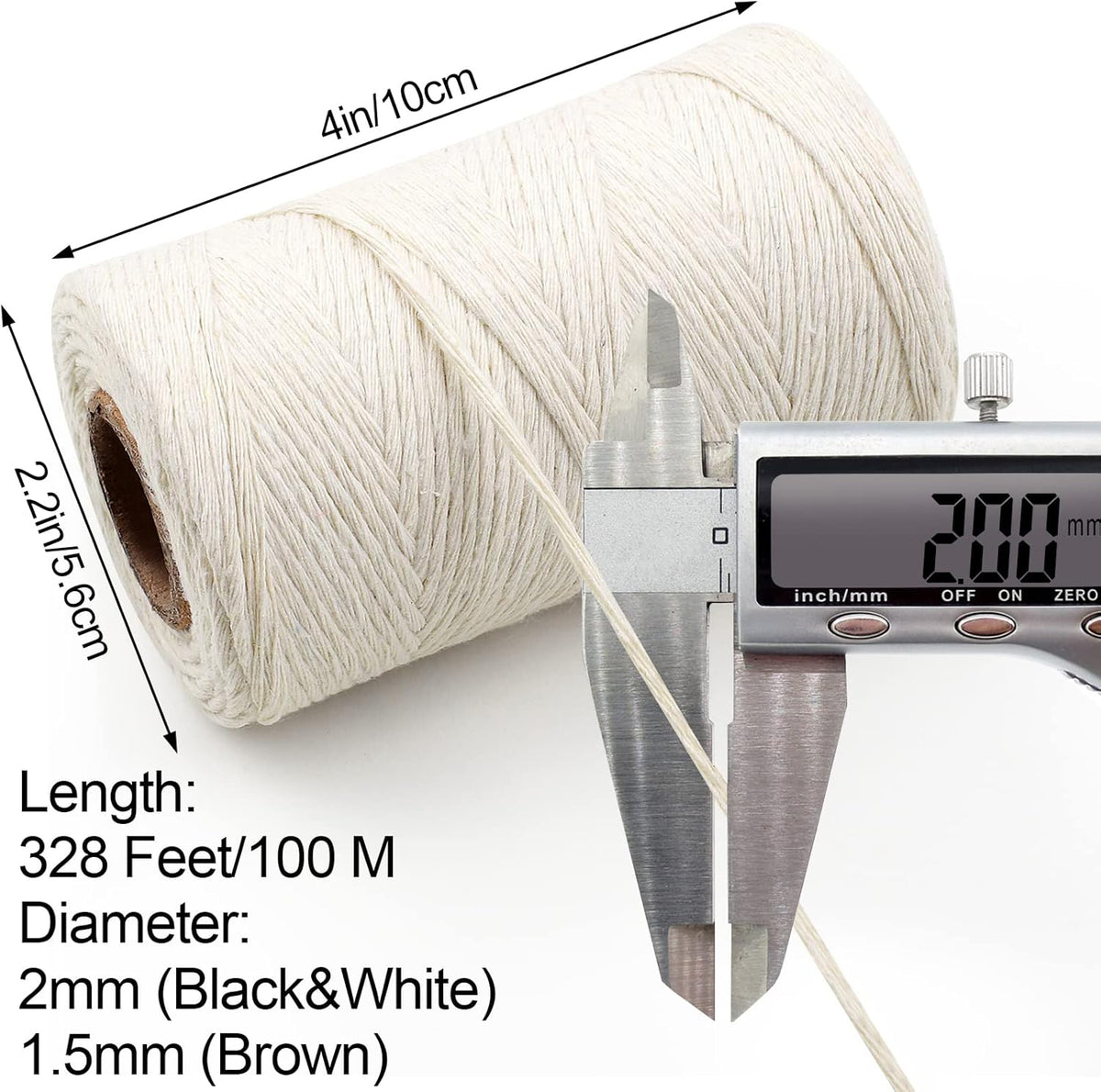 984 Ft Twine String, Natural Jute Twine, 2mm White Cotton Rope, 10ply Black Cotton for Crafts, Art, Gardening Plants, Gift Wrapping, Decoration, Packing String Bulk(3 Rolls)