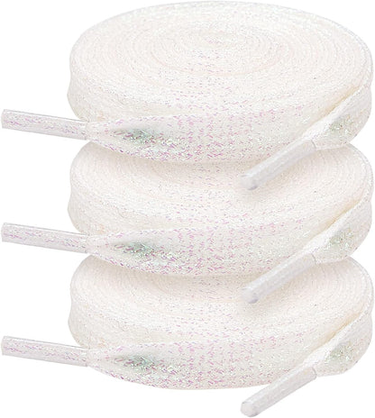 3 Pair Flat Glitter Shiny Shoe Laces for Sneakers, Colorful Sequin Shoelaces for Athletic Shoes Boot Strings