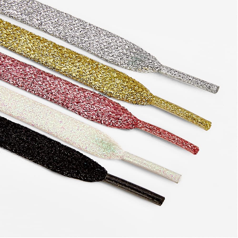 3 Pair Flat Glitter Shiny Shoe Laces for Sneakers, Colorful Sequin Shoelaces for Athletic Shoes Boot Strings
