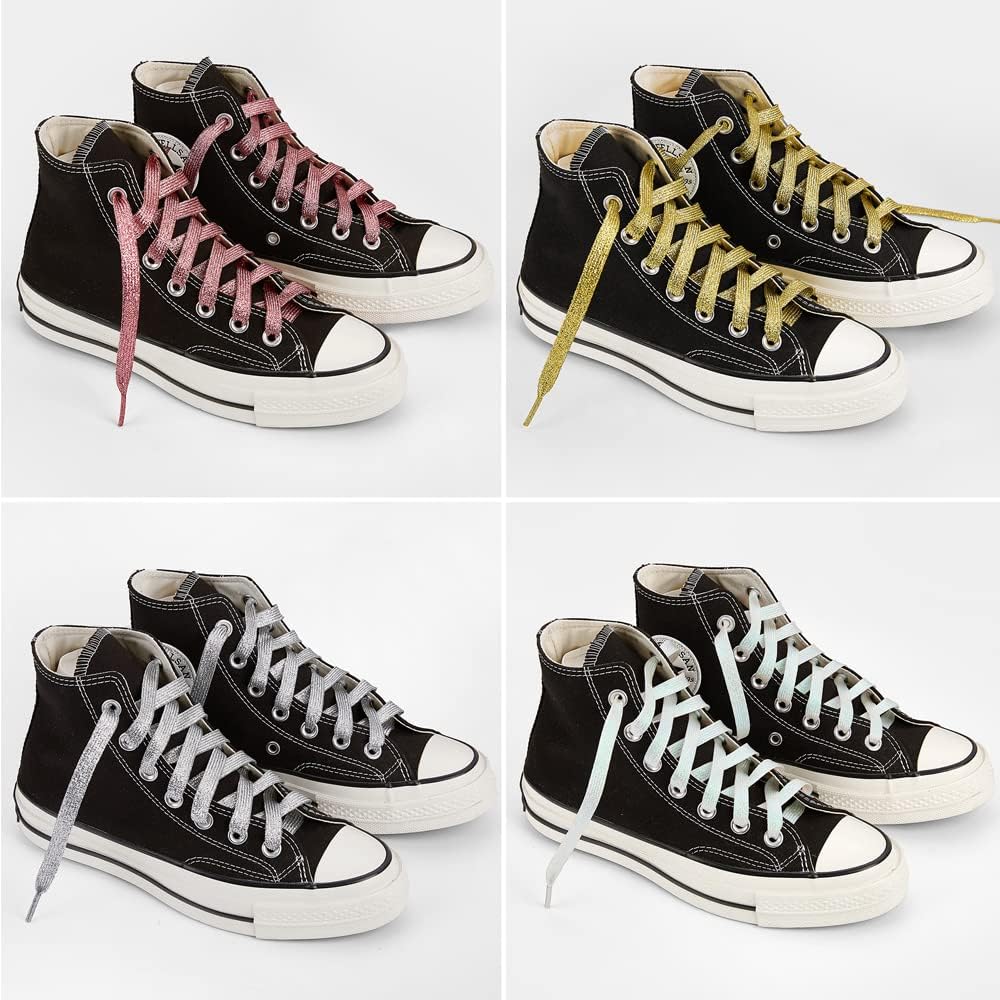 3 Pair Flat Glitter Shiny Shoe Laces for Sneakers, Colorful Sequin Shoelaces for Athletic Shoes Boot Strings