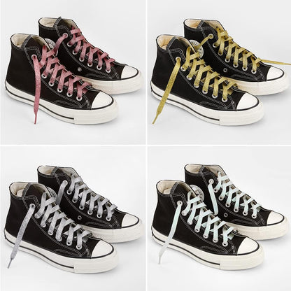 3 Pair Flat Glitter Shiny Shoe Laces for Sneakers, Colorful Sequin Shoelaces for Athletic Shoes Boot Strings