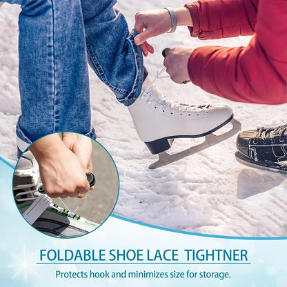 2 Pieces Folding Shoe Lace Puller, Stainless Steel Hockey Skate Lace Tightening Tool, Portable Black Boot Lace Tightener for Ice Skates & Figure Skates Lace Tightener